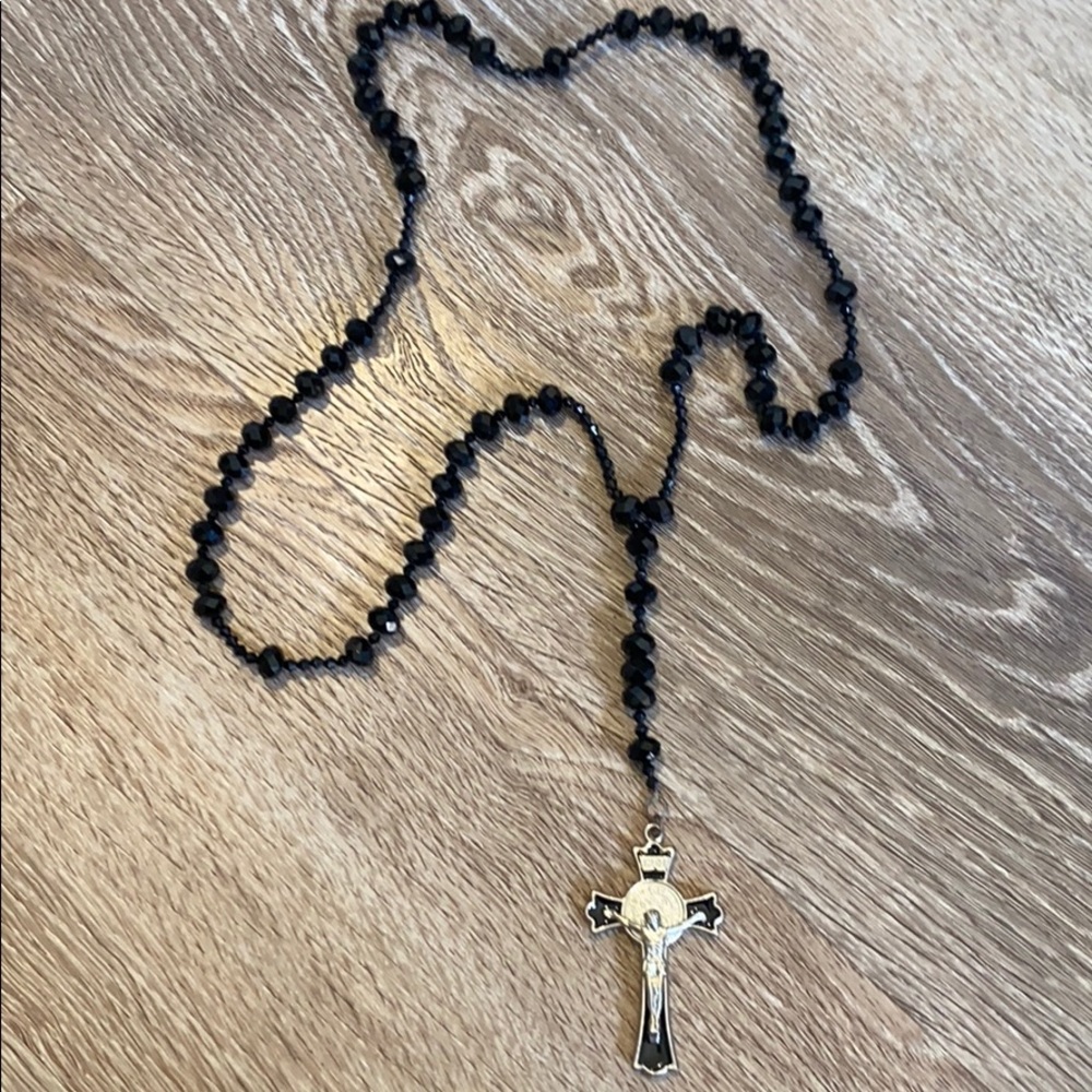 Black sparkly Rosary with cross